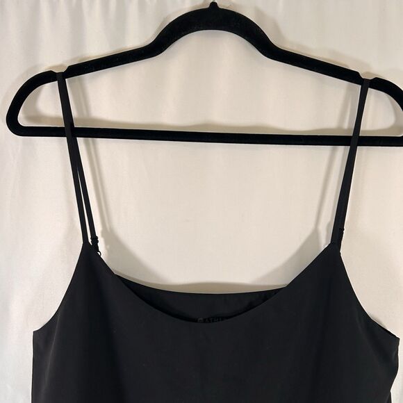 Athleta Tank Top Women's Medium Solid Black Spaghetti Strap Tiered Cropped - Picture 2 of 8
